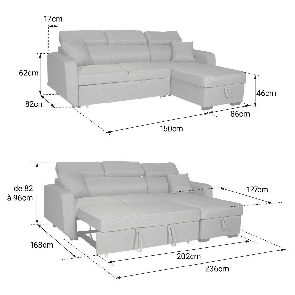 ECKSOFA WARREN Grau 3 Plätze - Grau, Textil (168/236cm) - Happy Garden