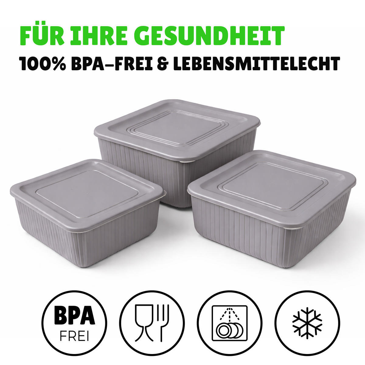 VORRATSDOSEN 3-teilig 0,5L/1L/1,5L Grau - Grau, Kunststoff - ProHome