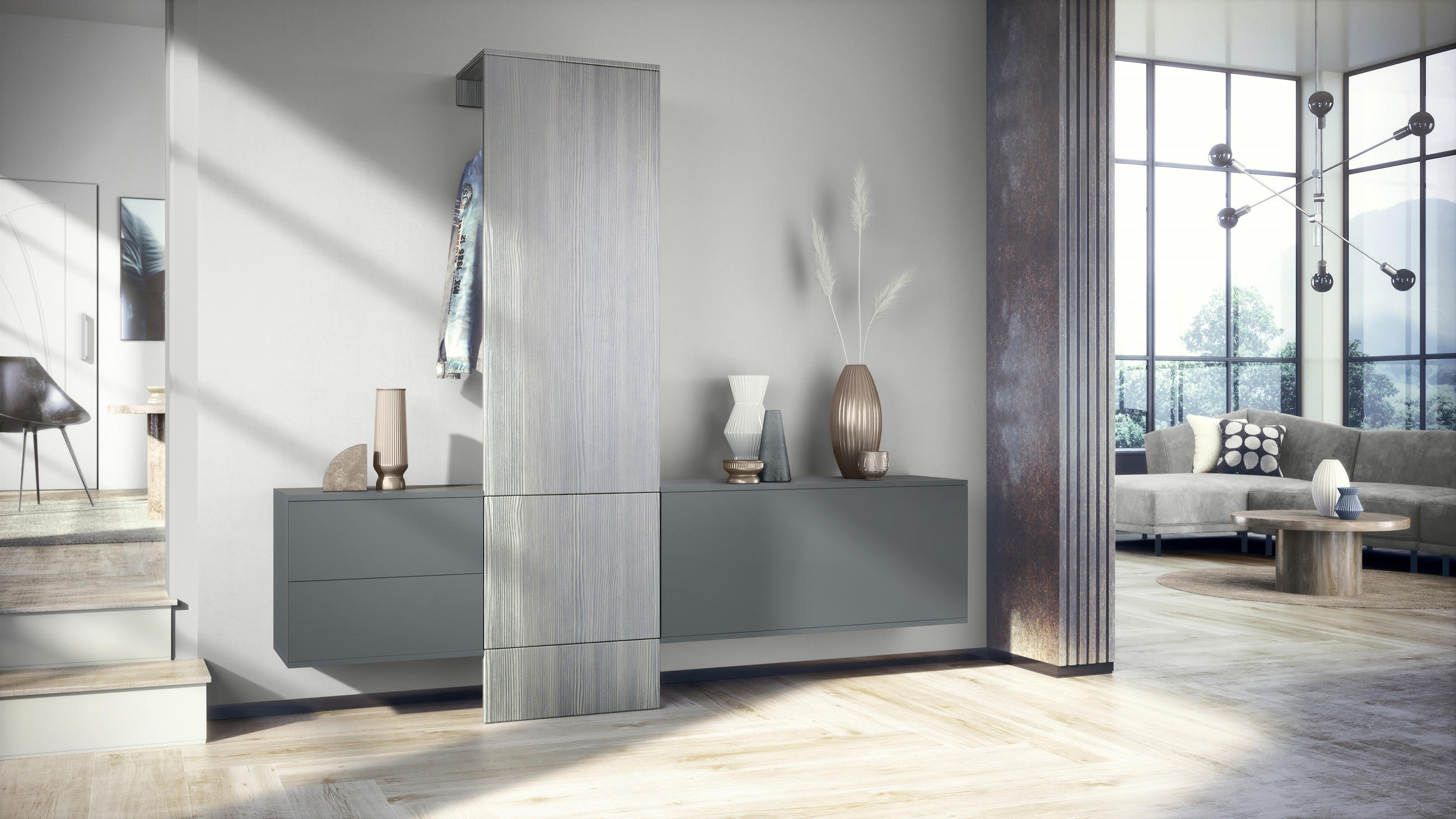 GARDEROBE Carlton Paneel in Avola-Anthrazit - Anthrazit, Holzwerkstoff (209/193/35cm) - Vladon