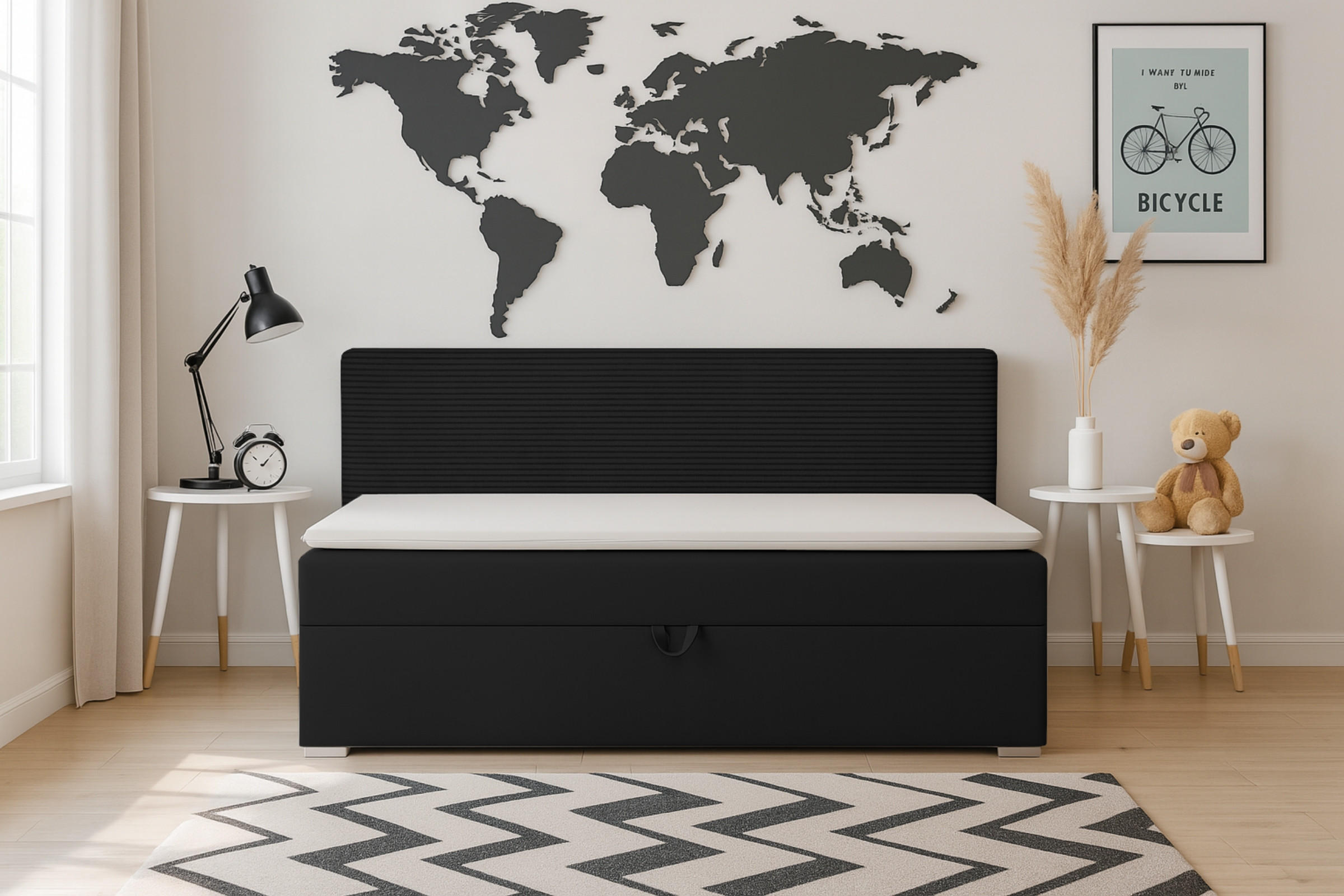 BOXBETT MATI 90/200 Schwarz mit Taschen-Federkernmatratze H4 - Schwarz, Holz/Holzwerkstoff (90/200cm) - Deine Möbel 24