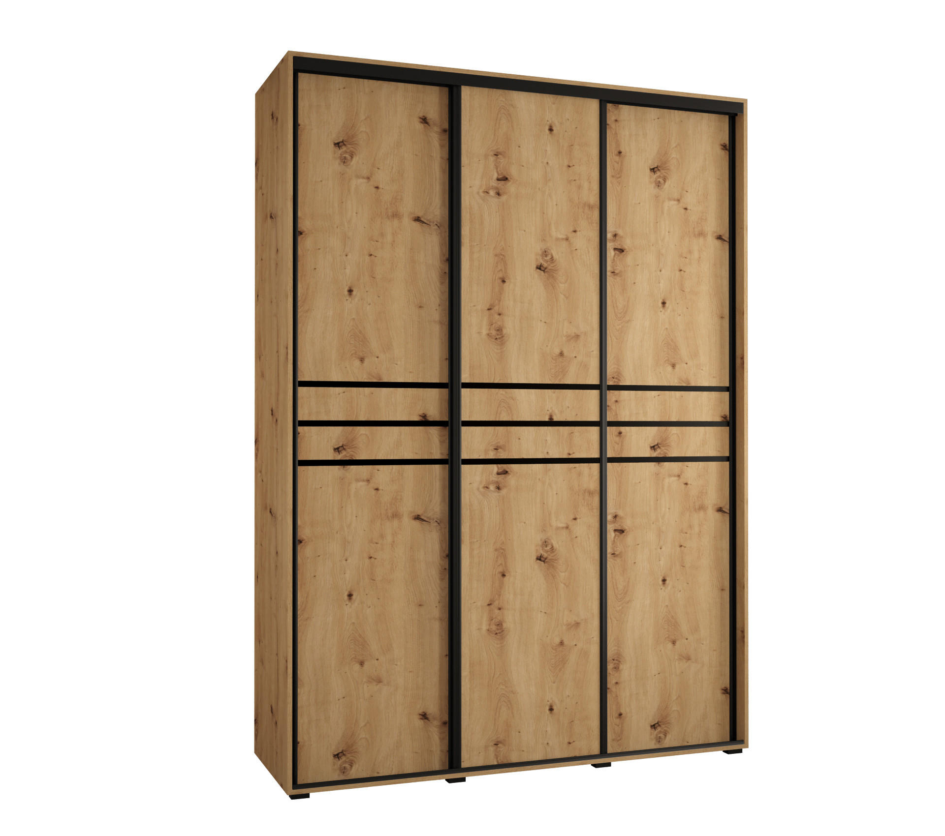 Abiks Möbel Schwebetürenschrank Eiche Artisan, Eiche Artisan, Schwarz 180x235x45 cm