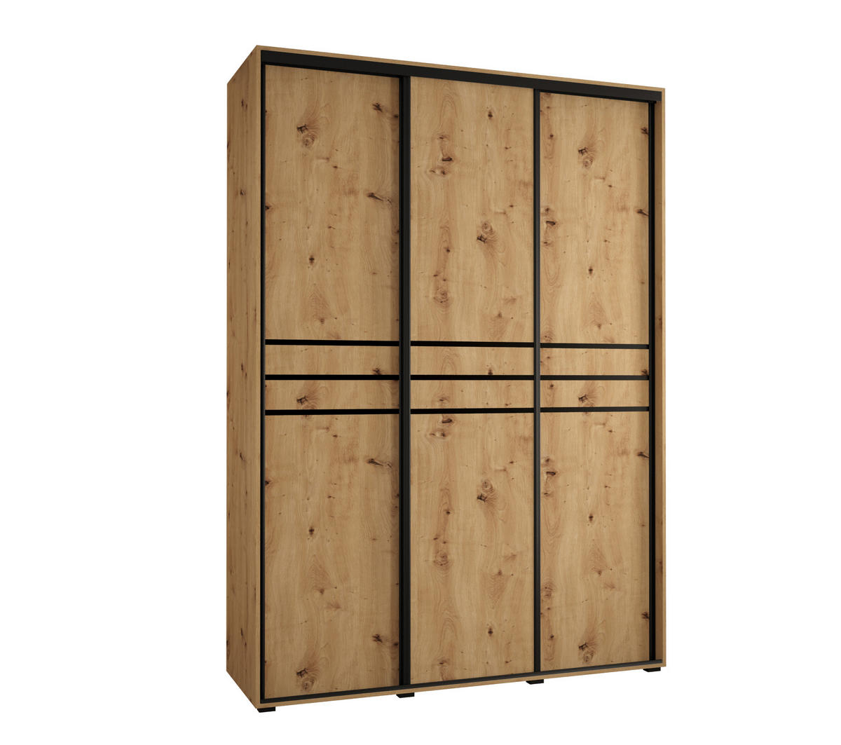 SCHWEBETÜRENSCHRANK 235,2/170/45 3-türig - Schwarz/Eiche Artisan, Holz/Metall (170/235/45cm) - Abiks Möbel