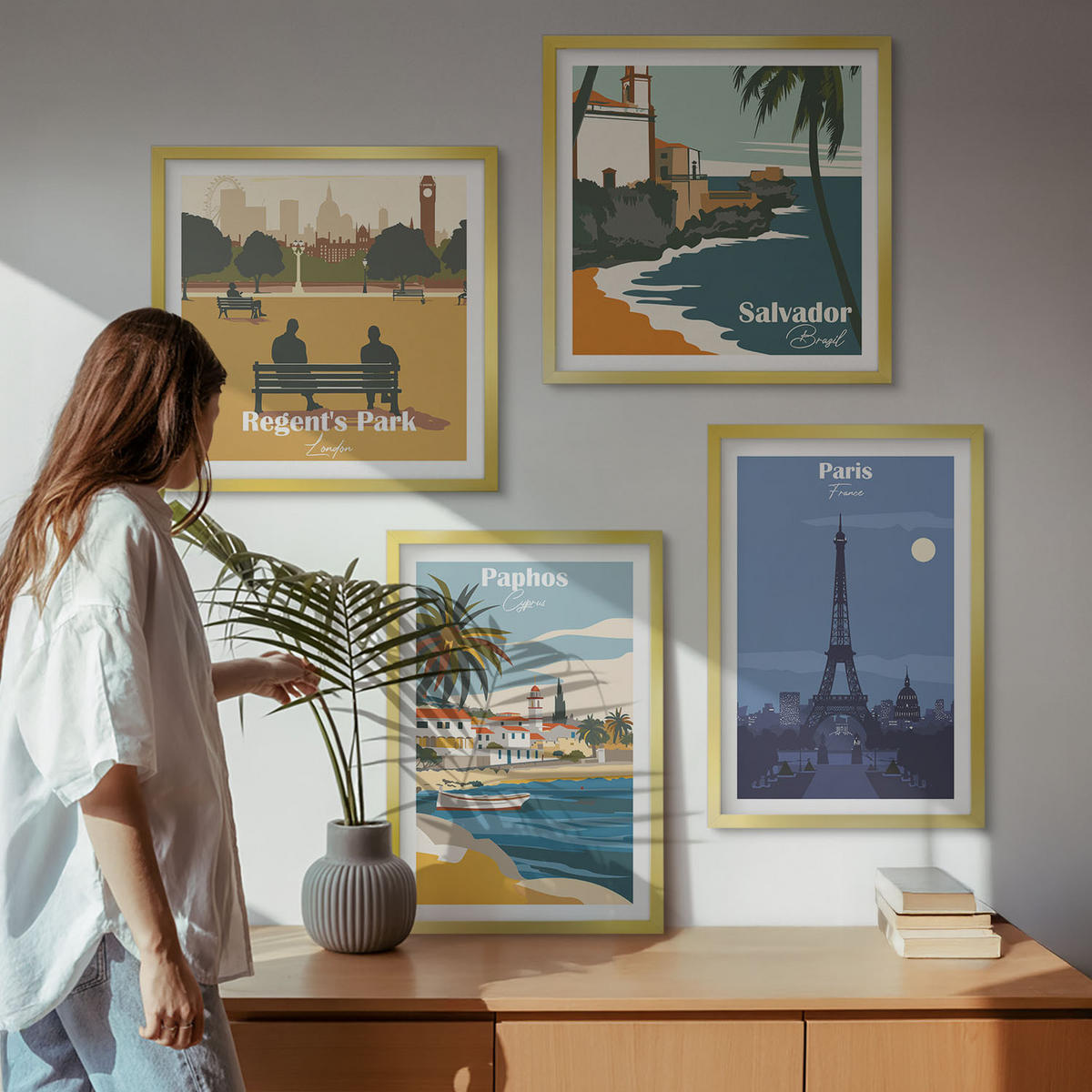 WANDBILDER 4er Set - 50x50 cm & 40x60 cm Goldrahmen - Architektur der Küstenstädte - Goldfarben, Kunststoff (50/50cm) - ArtPrintCave