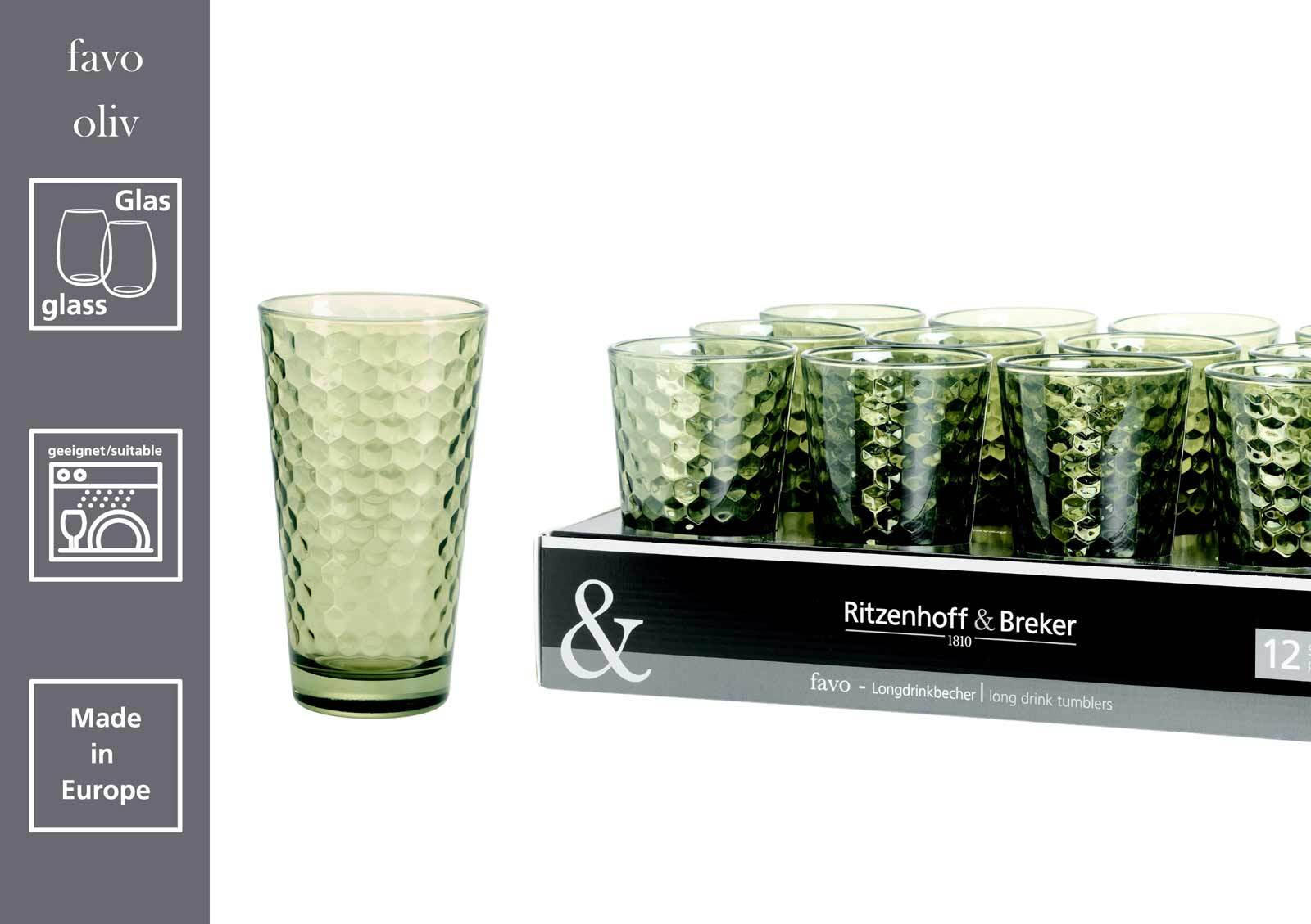 LONGDRINKGLÄSER Favo Oliv 400 ml 6er Set - Olivgrün, Glas (0.4L) - Ritzenhoff Breker