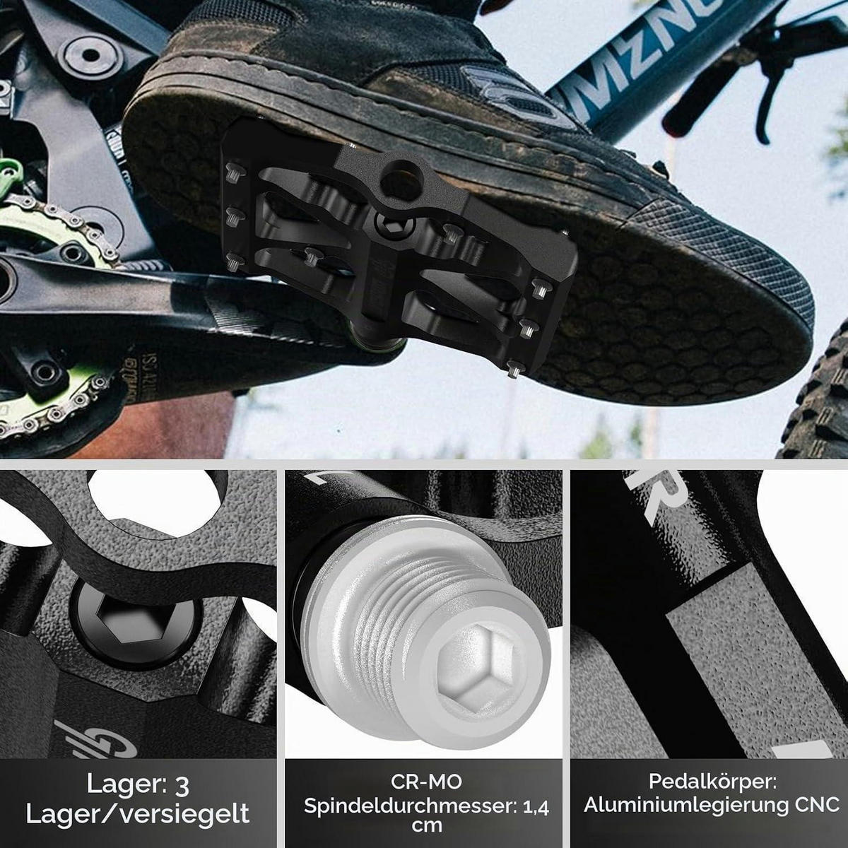FAHRRADPEDALE Aluminiumlegierung Schwarz - Schwarz, Metall (9.7/1.8/10.5cm)