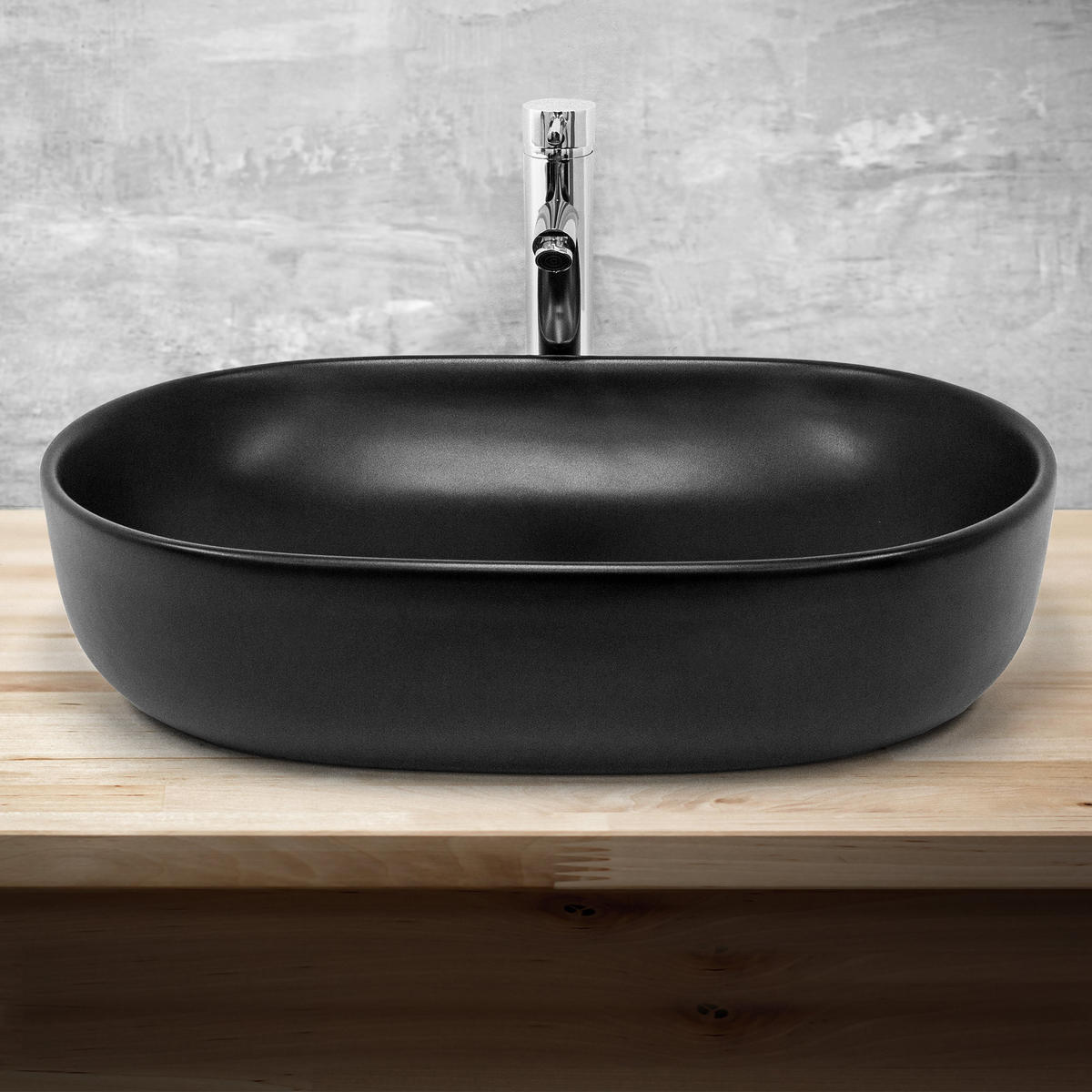 WASCHBECKEN - Schwarz, Keramik (42.5/14.5/60cm) - ML-DESIGN