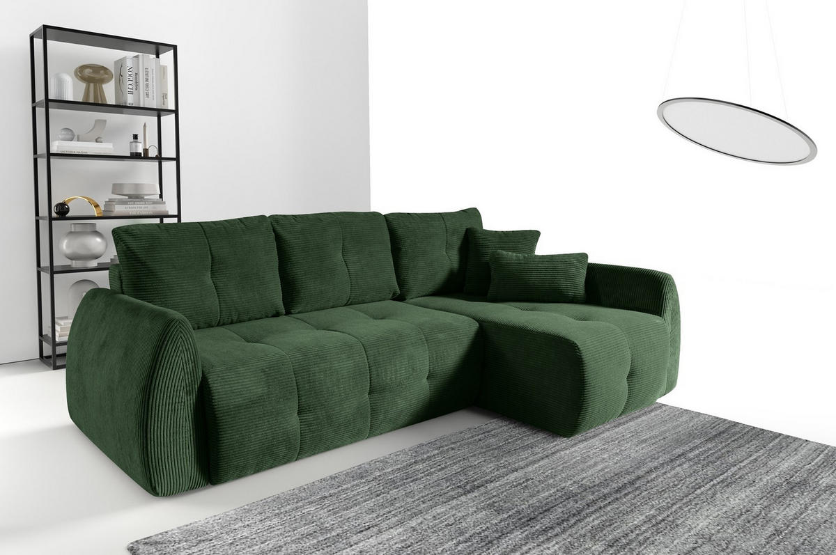 ECKSOFA Luna Grün, mit Schlaffunktion - Grün, Holzwerkstoff/Textil (252/155cm) - Bettso