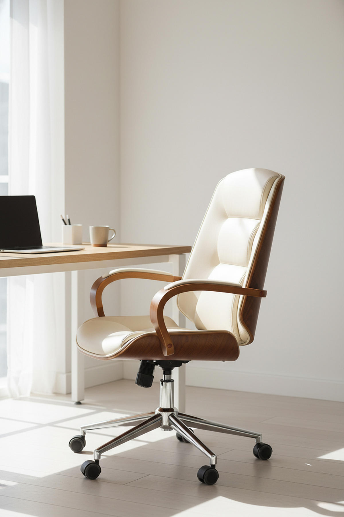 BÜROSTUHL Nyxar walnuss/creme - Chromfarben/Creme, Metall (60/110/68cm) - TPFLiving