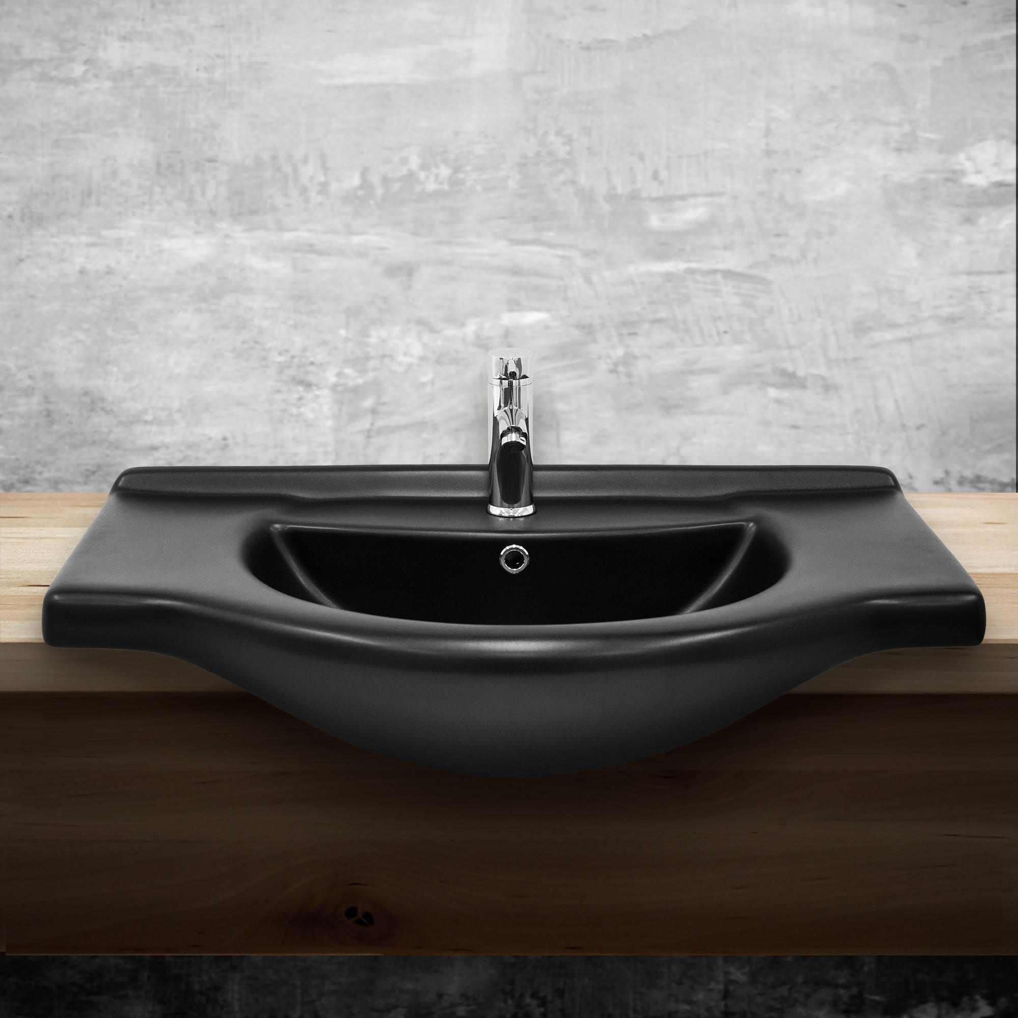 WASCHBECKEN - Schwarz, Keramik (50.5/22.5/87cm) - ML-DESIGN
