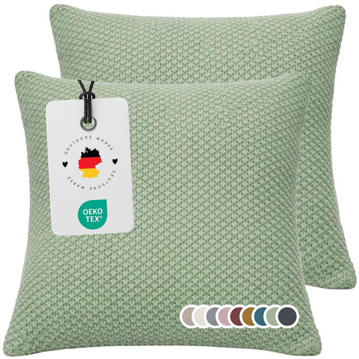 KISSENBEZUG 50x50 im 2er Set, Strick Dekokissenbezug, Wohnzimmer Sofakissenbezug für Sofa, Bett, Couch - Salbei Grün - Grün, Textil (50/50cm) - Carpe Sonno