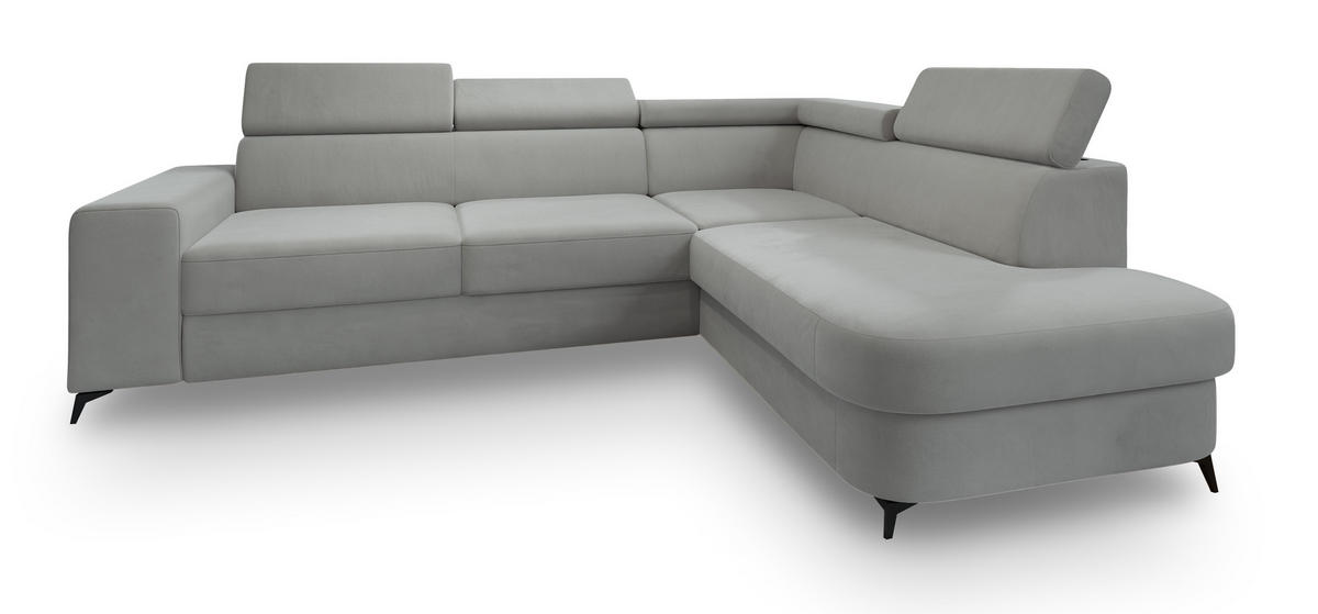 ROHOVÁ SEDAČKA ALVORO světle šedá - černá/světle šedá, kov/dřevo (253/190cm) - MASSENO