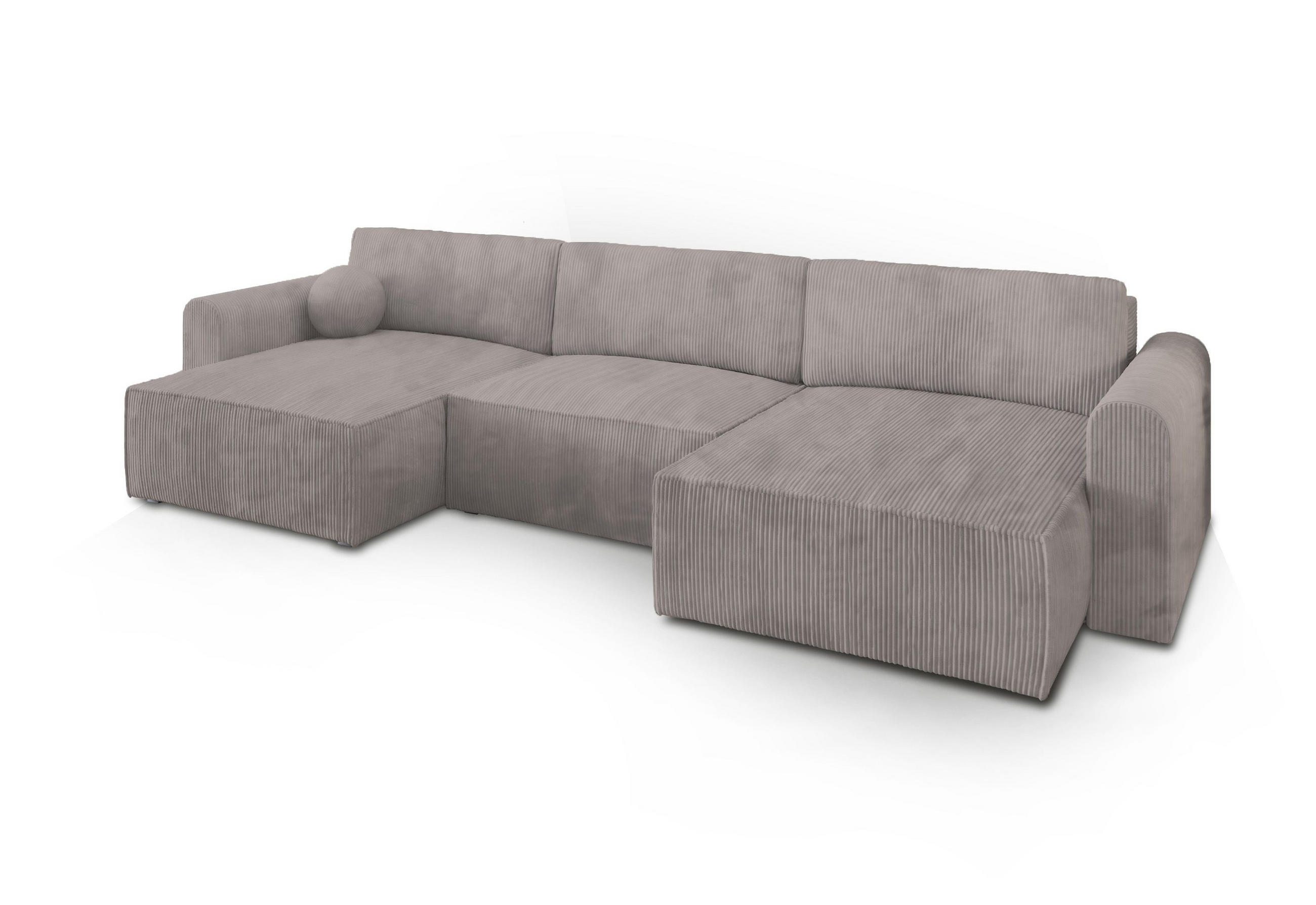 WOHNLANDSCHAFT FENTO P Beige Kordstoff mit Schlaffunktion - Beige, Holz (347/90/148cm) - MASSENO