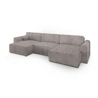 WOHNLANDSCHAFT FENTO P Beige Kordstoff mit Schlaffunktion - Beige, Holz (347/90/148cm) - MASSENO
