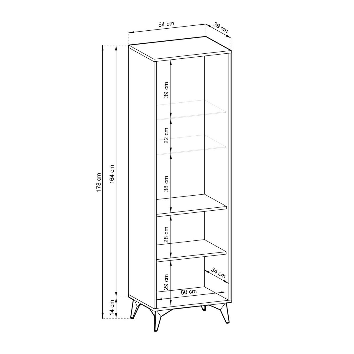 VITRINE Boulia Schwarz mit Fischgrätfronten in Eiche - Eichefarben/Schwarz, Holzwerkstoff/Metall (54/178/39cm) - Selsey