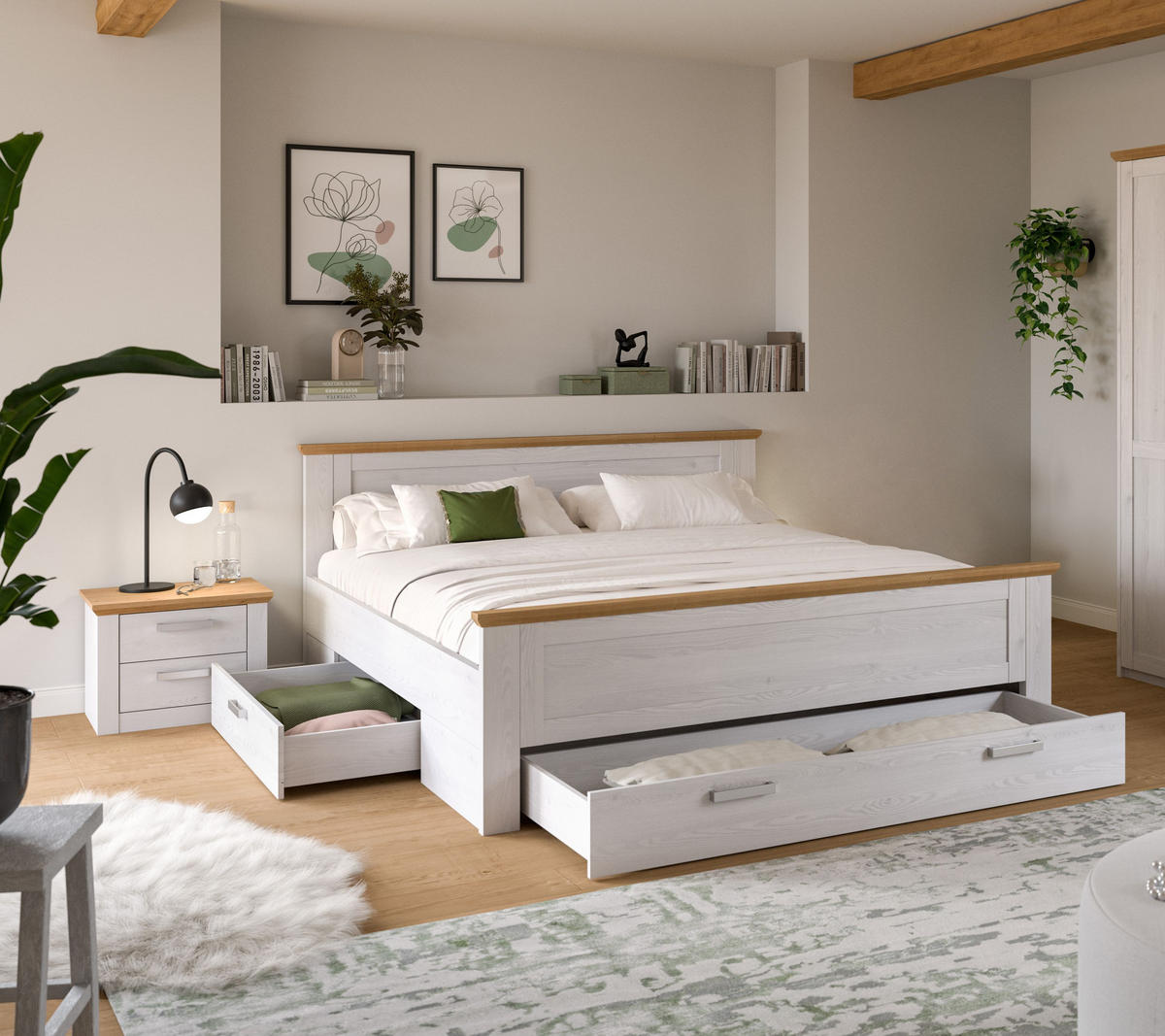 BETTANLAGE VERONA (B/H/T: ca. 245/90/209 cm) in Sibiu Lärche Nachbildung/Sibiu Lärche Nachbildung - Lärchefarben, Holzwerkstoff - Homes & Jones