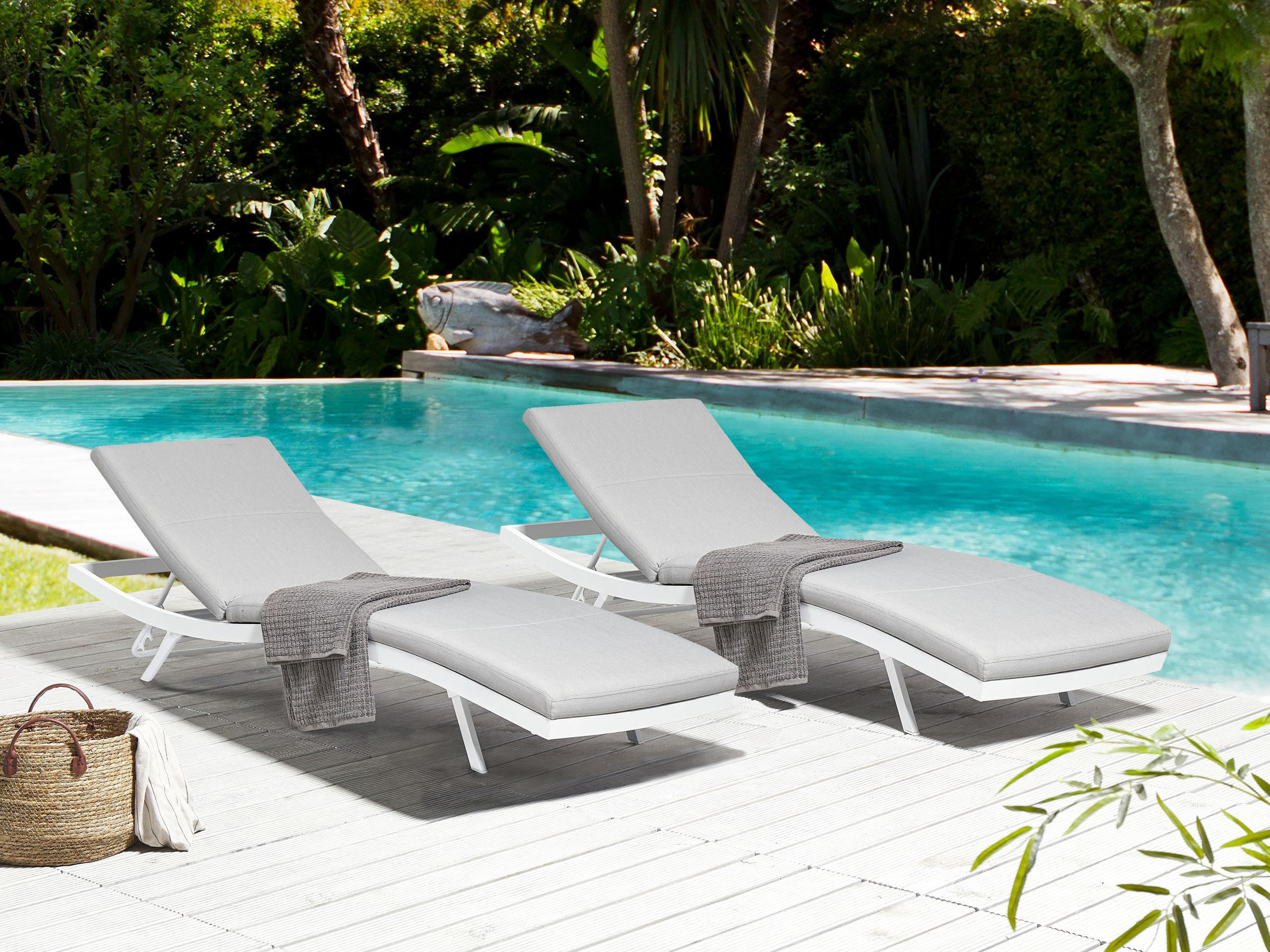 GARTENLIEGE 2er Set Grau Amelia - Weiß/Grau, Textil (66/91/199cm) - Beliani