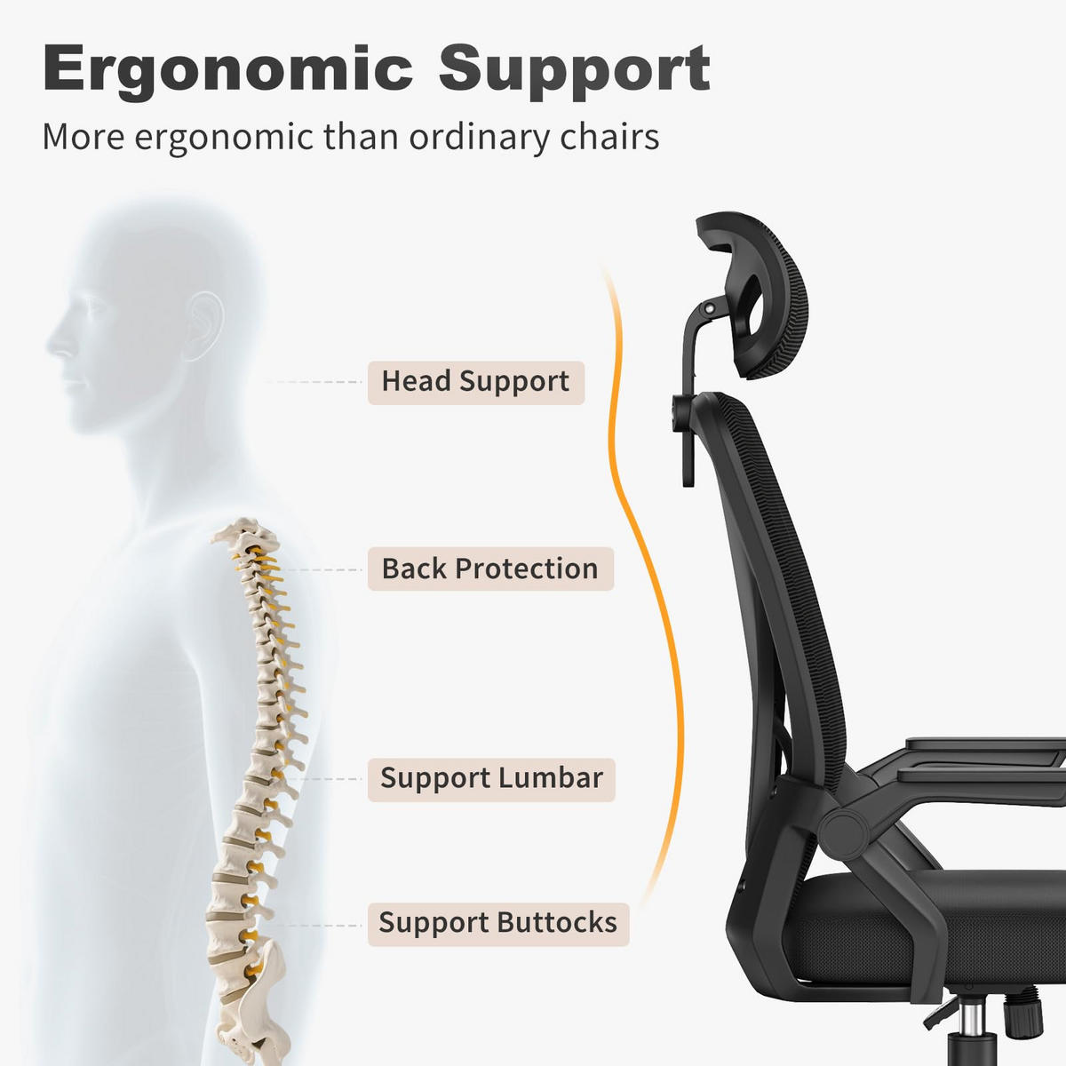 DREHSTUHL Webstoff Schwarz ergonomisch klappbare Armlehnen - Schwarz, Kunststoff (24/48/53cm) - Rattrix