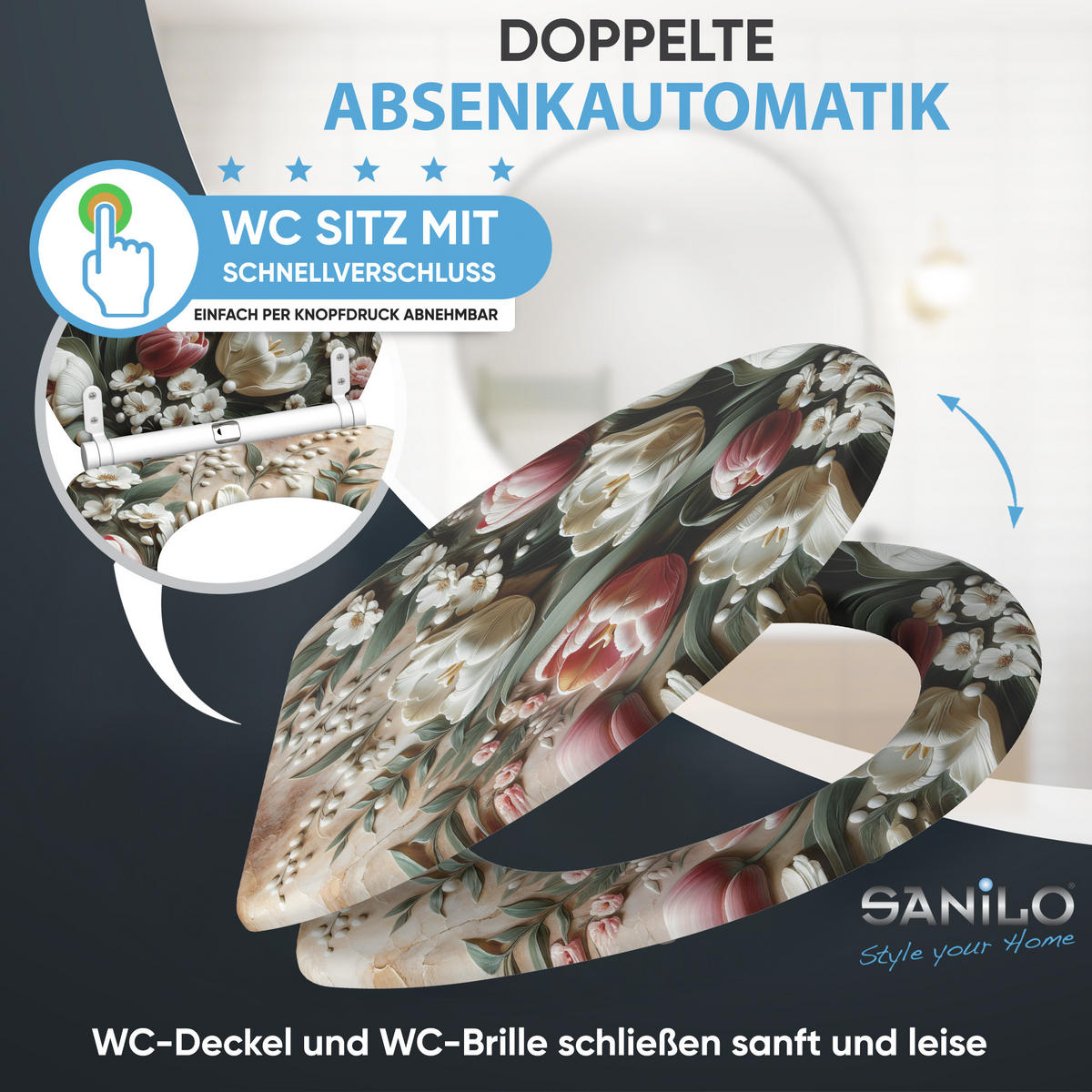 WC-SITZ mit Absenkautomatik & Top Fix Blossique - Grün, Holzwerkstoff (37.7/5/48cm) - Sanilo