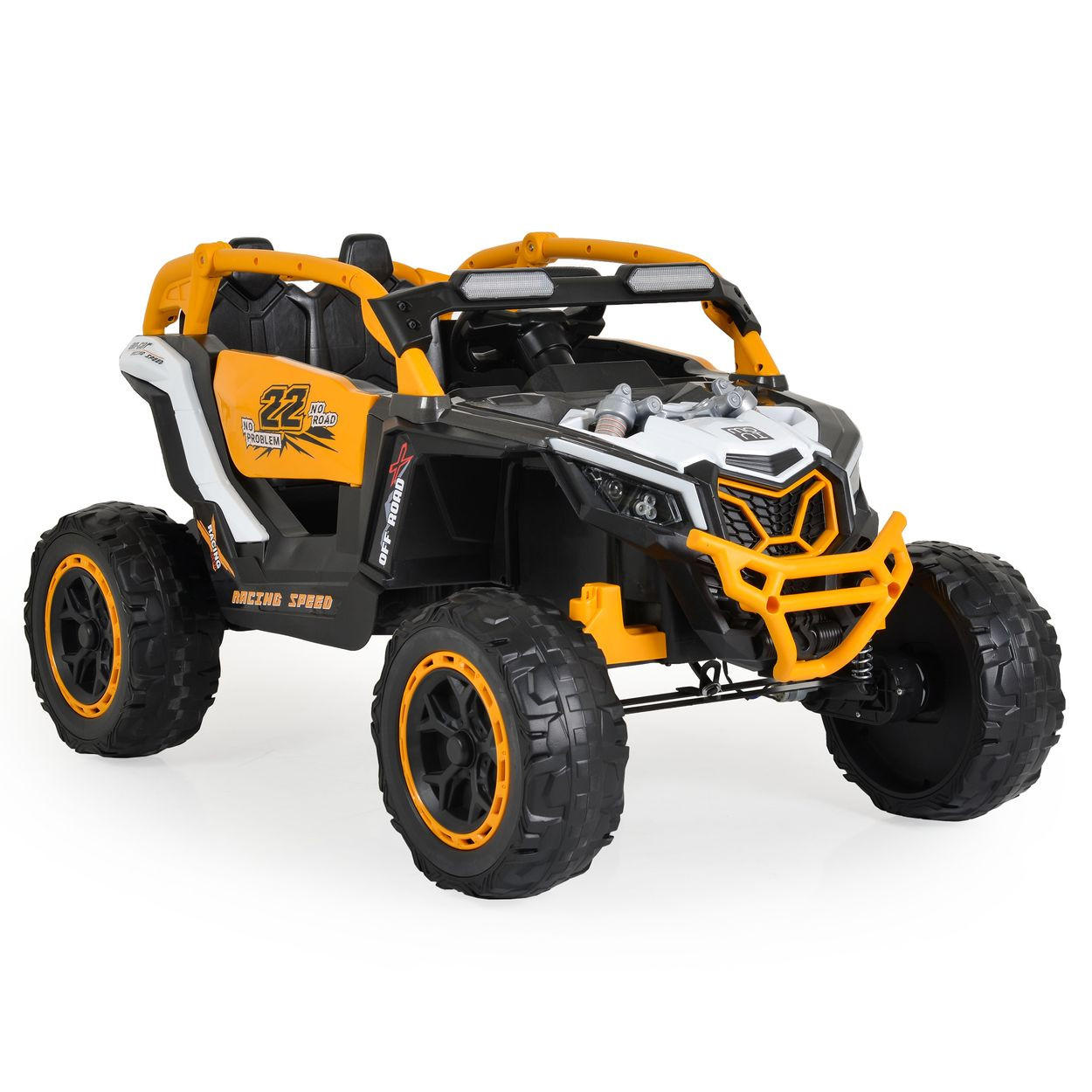 KINDERELEKTROAUTO Jeep Kansas orange weiß EVA-Reifen, Fernbedienung, Musik, Gurt - Orange/Weiß, Kunststoff (115/62/72cm) - Moni