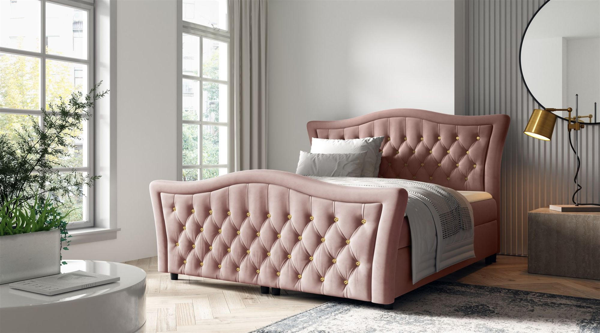 BOXBETT Turhan In Elisa Velvet - Rosa, Holzwerkstoff/Textil (120/200cm) - Fun Möbel