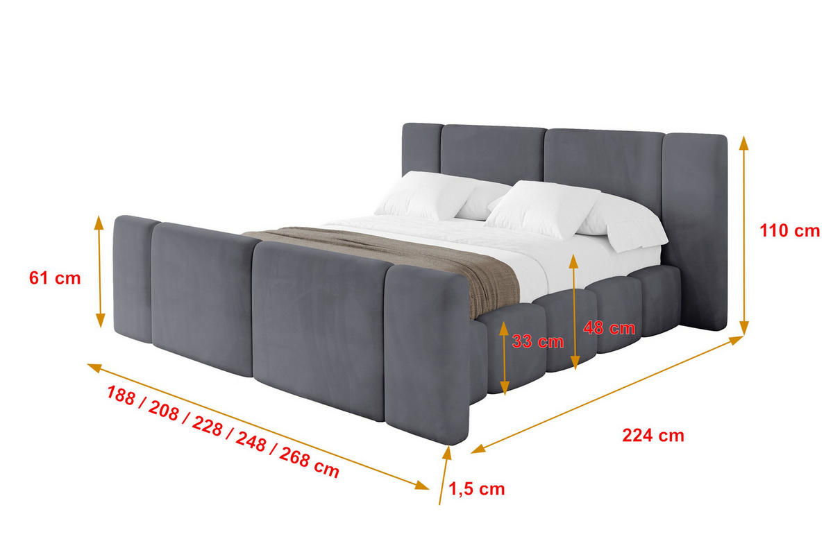 POLSTERBETT mit Bettkasten, Fußteil und Lattenrost, Boxbett ohne Matratze - NILO-Z 180x200 Dunkelgrau - Dunkelgrau, Holzwerkstoff/Textil (180/200cm) - ALTDECOR