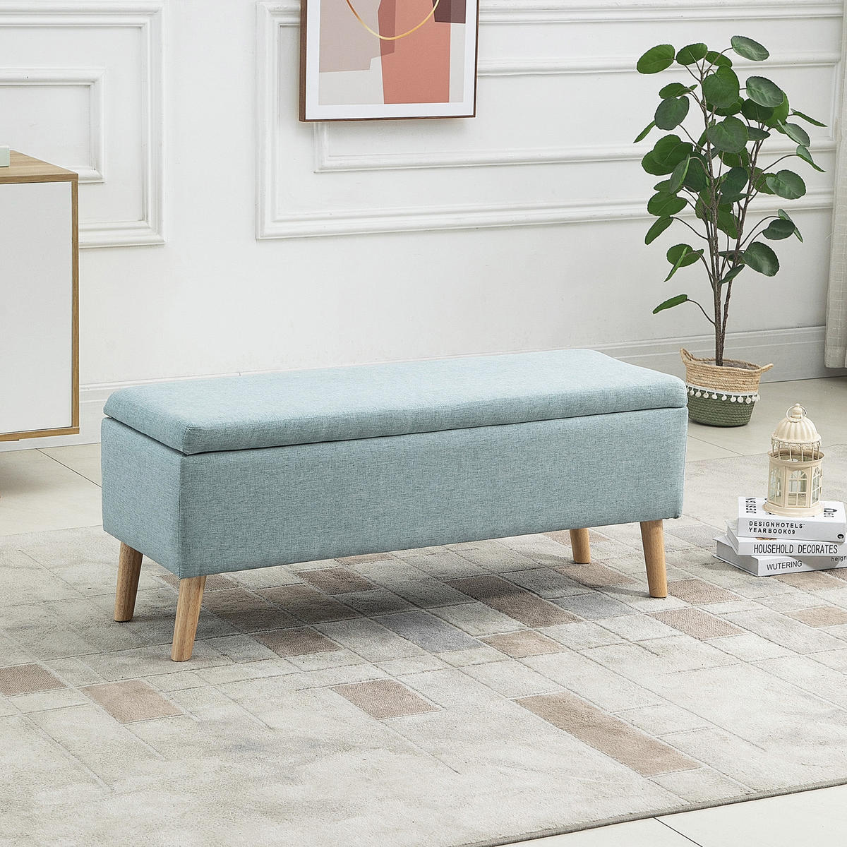 SITZBANK Polsterbank mit Stauraum scandinavia Truhenbank Polyester Holz Hellgrün - Grün, Kunststoff (39/45/110cm) - HOMCOM