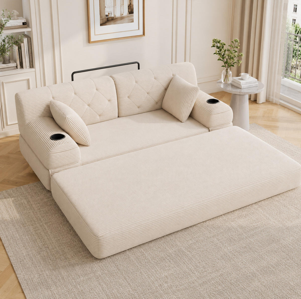 SCHLAFSOFA 2-Sitzer mit hoher Rückenlehne 168 cm Beige - Beige, Kunststoff (80/81/168cm) - Meubliv