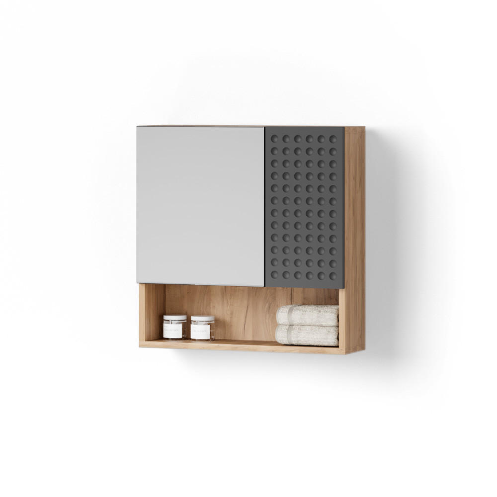 Livinity® KOUPELNOVÁ SKŘÍŇKA SE ZRCADLEM Ronco Antracit se strukturou včelí plástve 54 x 55 cm