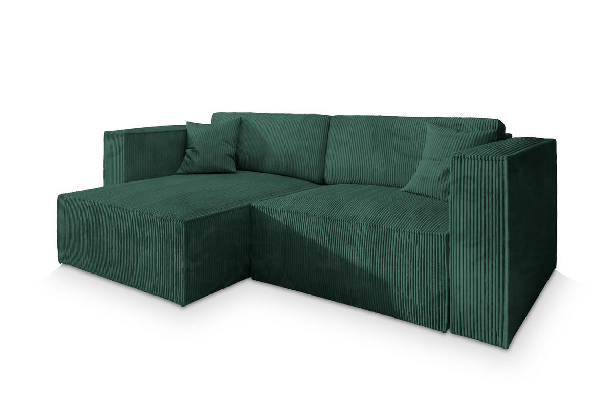 ROHOVÁ SEDAČKA NERIO tmavě zelená - šedá/tmavě zelená, dřevo/textil (245/148cm) - MASSENO