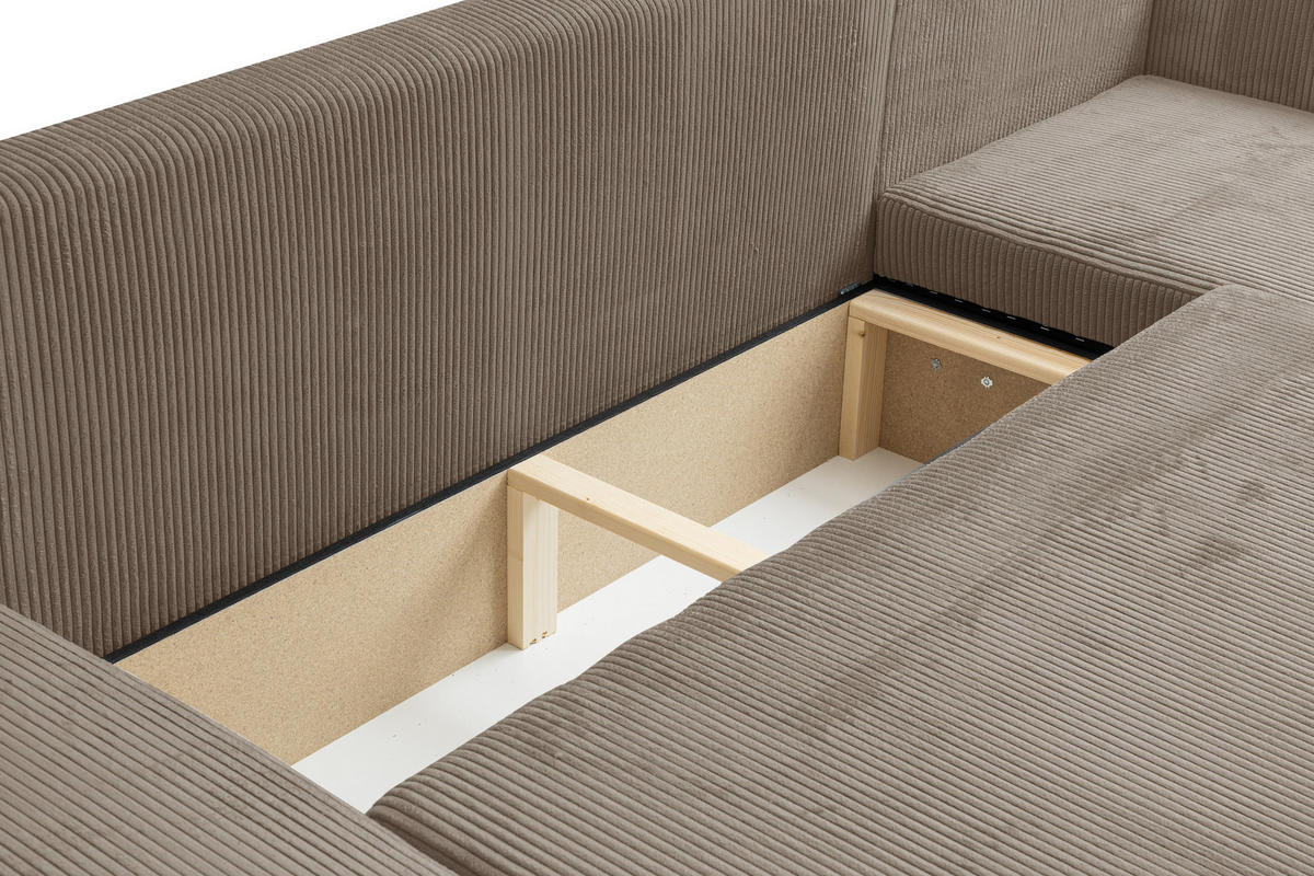 WOHNLANDSCHAFT LUNA U-FORM mit Schlaffunktion und Bettkasten (Braun) - Braun, Textil (312/83/142cm) - VENASI MÖBEL