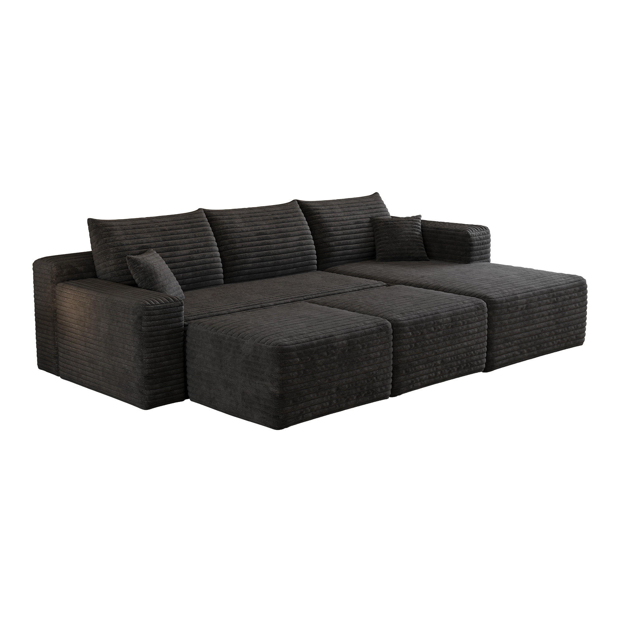 WOHNLANDSCHAFT Cord Schwarz ohne Montage - Schwarz, Textil (241/58/151cm) - WISHDOR