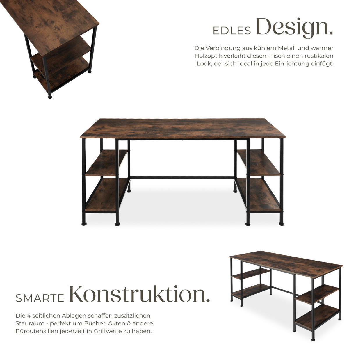 COMPUTER-SCHREIBTISCH Stoke,137 x 55 x 75 cm,Industrial Holz dunkel, rustikal - Rostfarben, Holz (137/55/75cm) - tectake