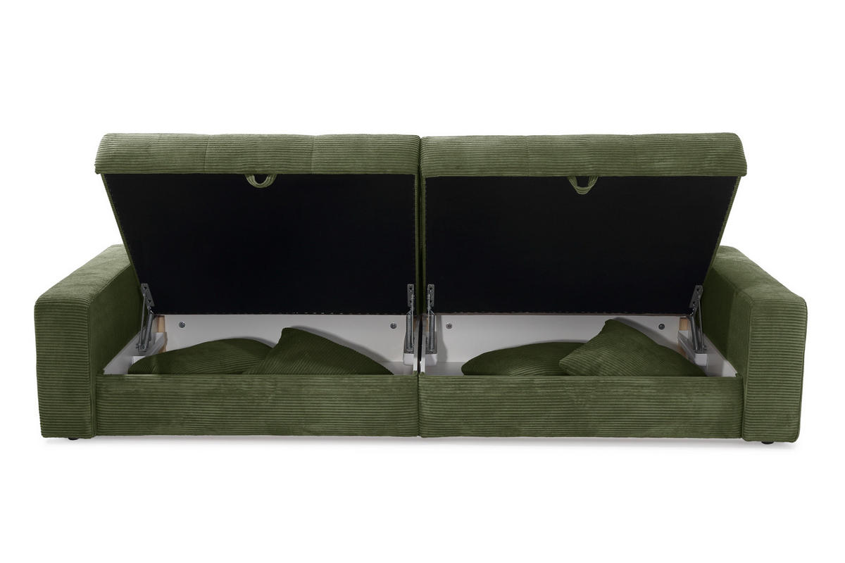 BIG-SOFA mit 2 Bettkästen, viel Stauraum, B274/T113/H84 cm, Liegefläche 103x241 cm, Cord Grün / 15262 - Grün, Kunststoff/Textil (284/84/113cm) - luma-home