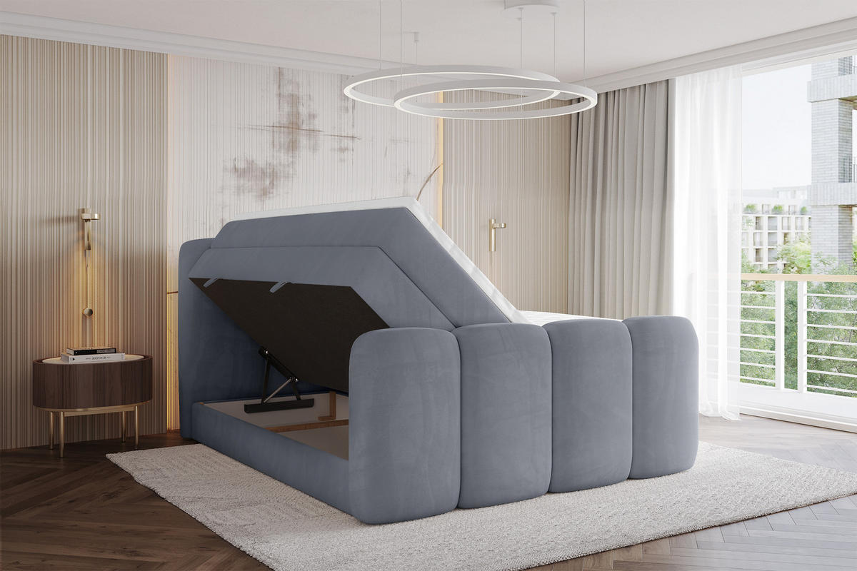 BOXBETT mit Matratze H3|H4 - NINA-Z KING - 160x200 cm - Grau - Anthrazit, Holzwerkstoff (160/200cm) - ALTDECOR