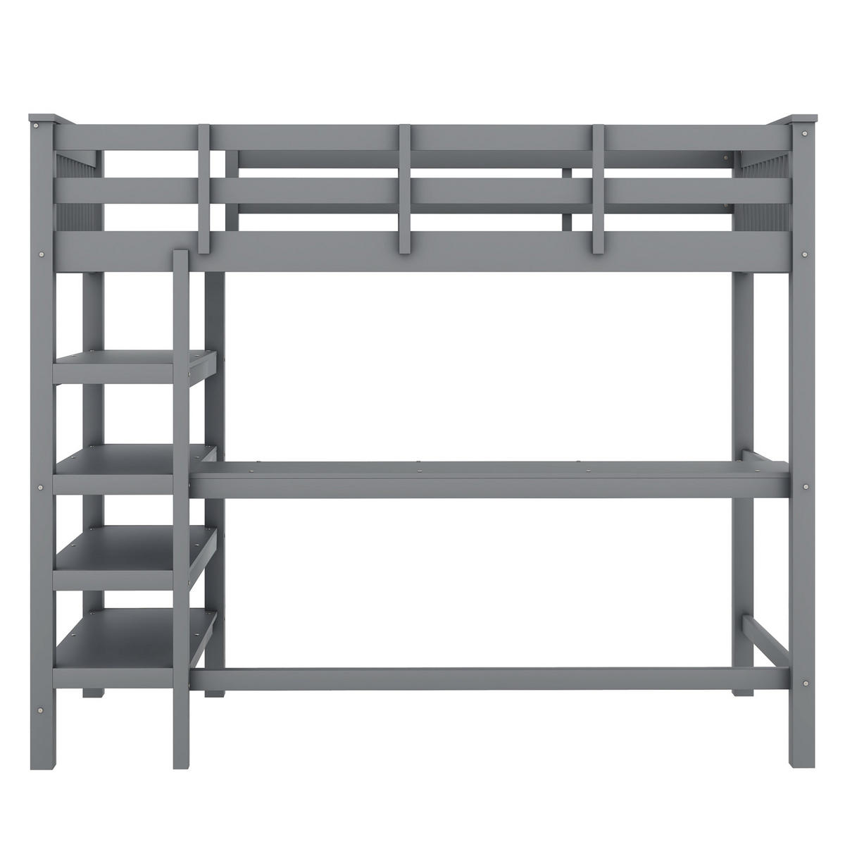 HOCHBETT 90/200 cm in Grau – mit Schreibtisch, Regalfächern und Rausfallschutz - Grau, Holzwerkstoff (90/200cm) - BEAOK