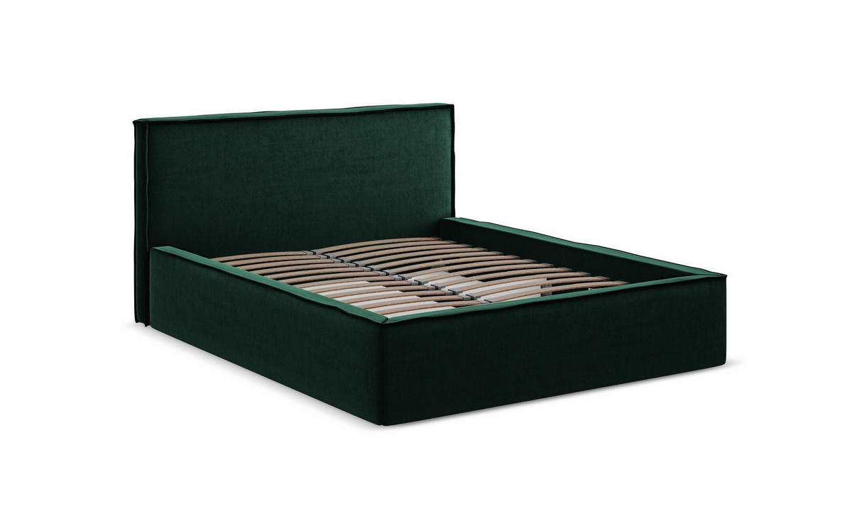 POLSTERBETT mit Bettkasten und Lattenrost 180x228 Grün - Schwarz/Grün, Kunststoff/Textil (160/200cm) - Makamii