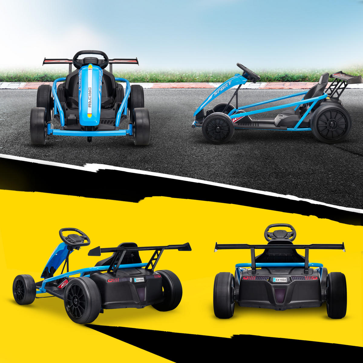 ELEKTRO-GO-KART DE-06229 mit Driftfunktion, Hupe und Musik Blau - Blau, Kunststoff/Metall (119/77/54cm) - ComfortXL