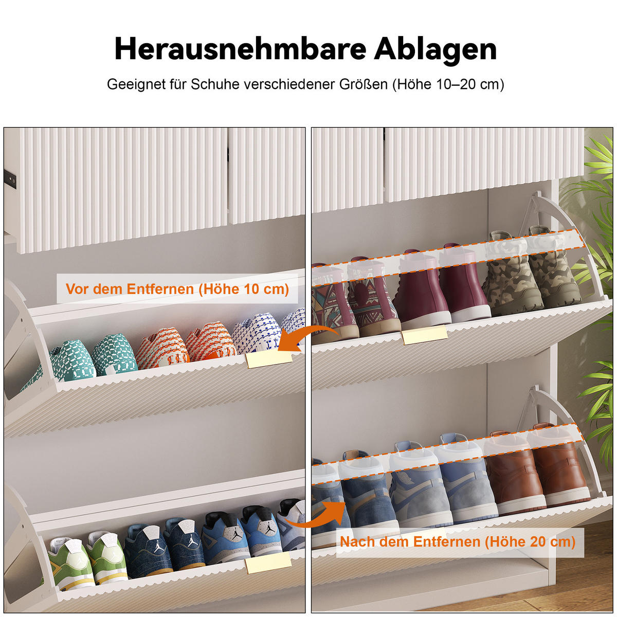 SCHUHSCHRANK mit zwei Schubladen und zwei Klappfächern, schmales Eingangsmöbel, mit Kippschutz, Weiß - Goldfarben/Weiß, Holzwerkstoff/Metall (24/110/8cm) - GENKI LIVING