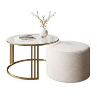 COUCHTISCH mit Hocker LORI GLASS gebürstetes Gold/transparentes Glas/Perfect Harmony 01 - Transparent, Metall (70/70/49cm) - Lookway