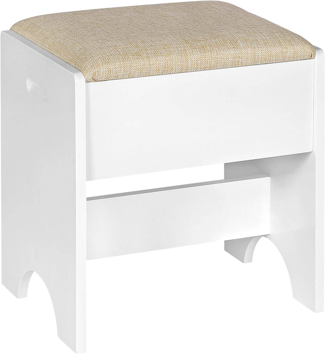 SCHMINKHOCKER mit Leinenbezug, 150 kg belastbar, Holz, Weiß Beige - Beige/Weiß, Holzwerkstoff/Textil (40/45/30cm) - Woltu