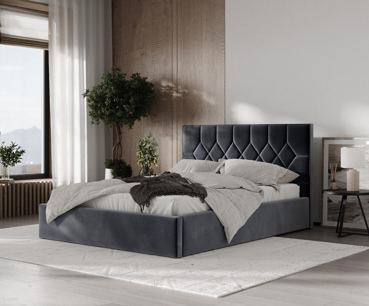 POLSTERBETT Brisa 160/200 cm Dunkelgrau im Kronos Stoff - Dunkelgrau/Schwarz, Holz/Holzwerkstoff (160/200cm) - AltaBeds