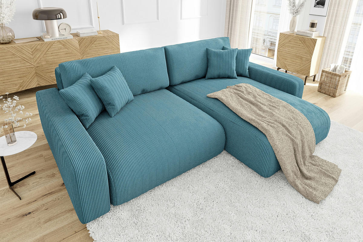ECKSOFA Emma Türkis Cord - Ottomane rechts - Türkis, Textil (234/170cm) - S-Style Möbel