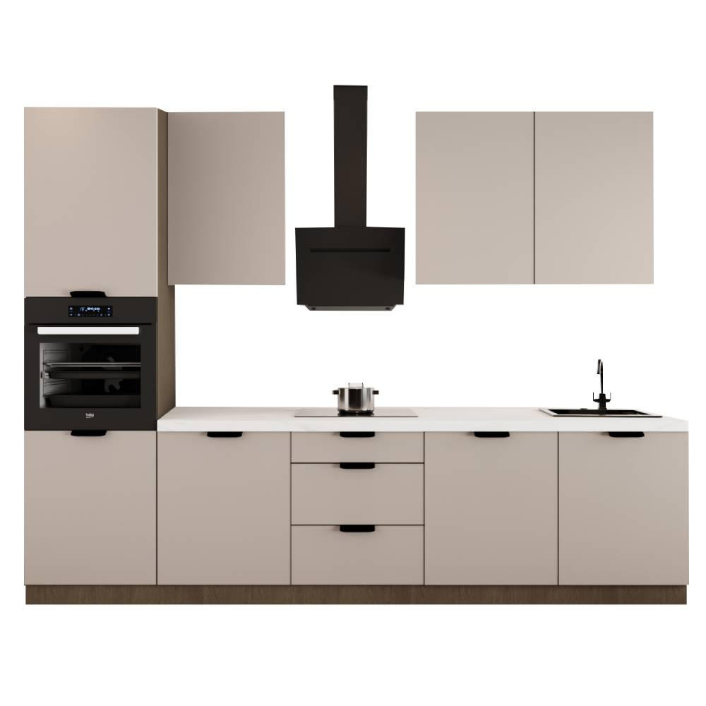KÜCHENZEILE 300 cm - Sorento KS1-M300 - in Beige/Dunkle Eiche - Eichefarben/Beige, Holz (300/247/58cm)