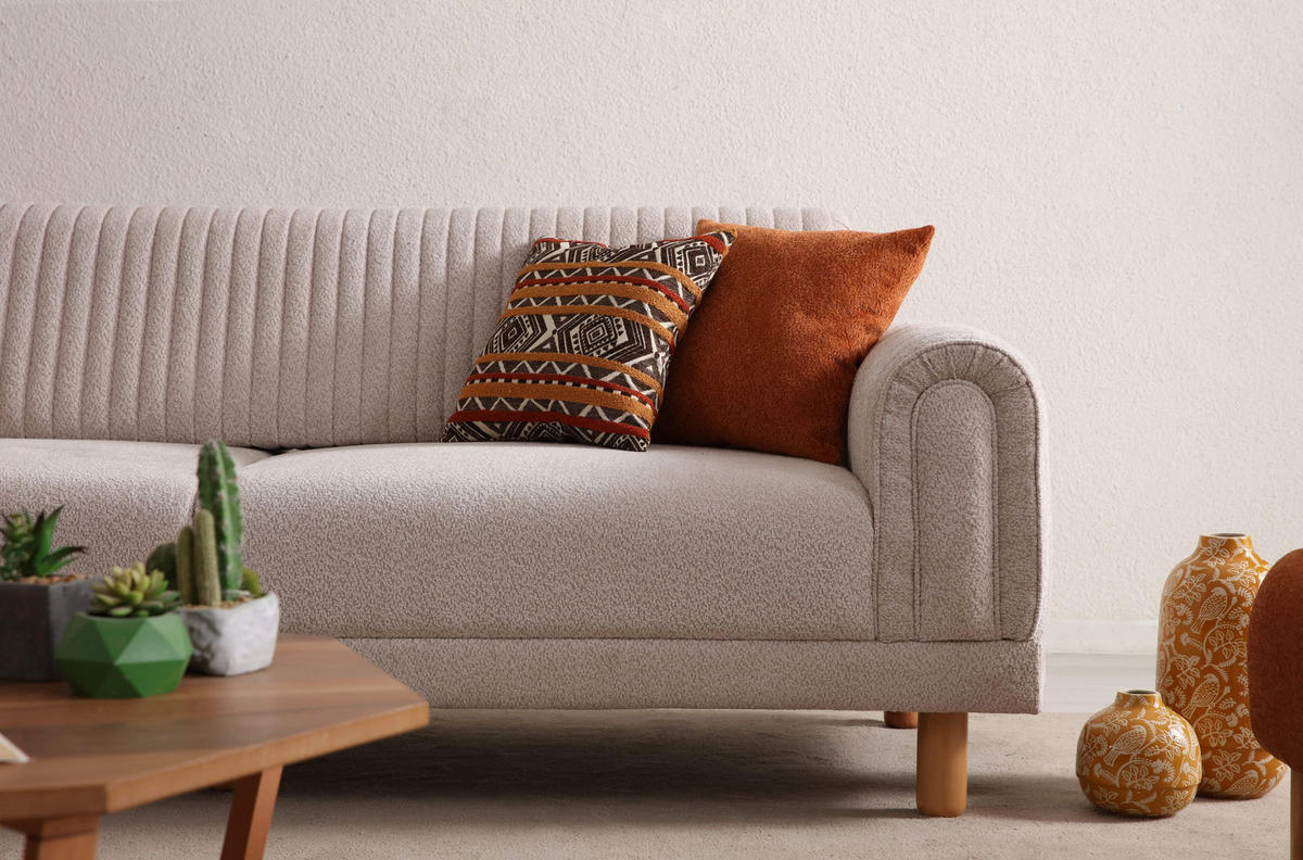 SOFA Kyoto 3-Sitzer Bouclé Beige - Beige, Holz/Textil (230/80/95cm)