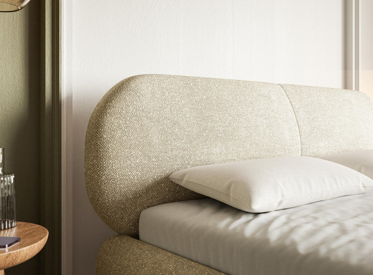 POLSTERBETT Ovalle Beige mit schwarzen Metallbeinen 180 cm - Beige/Schwarz, Textil/Metall (180/200cm) - Selsey
