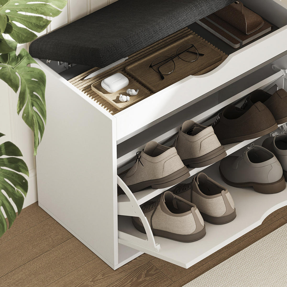 BOTNÍK S LAVICÍ Schufy Bílá - bílá, kompozitní dřevo (60/51/30cm) - Vicco