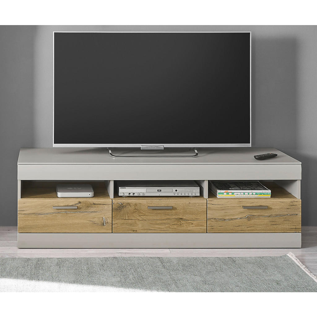 Thumbnail - Furn.Design Tv-Lowboard, Grau, Eiche, Metall, Nachbildung,Eiche, Uni, Holz Optik, 3 Schubladen, Sockel, 150x46x45 cm, FS...
