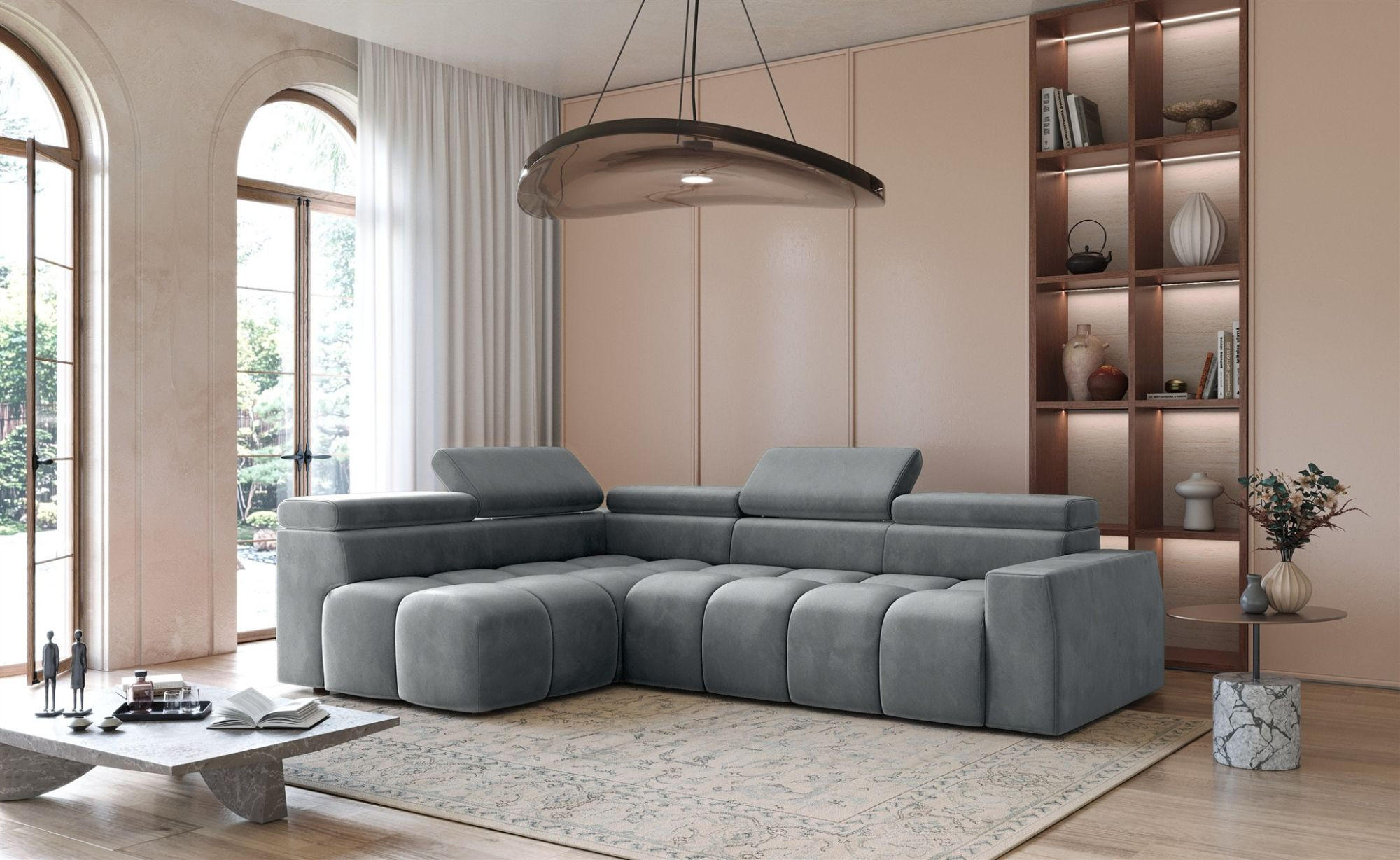 ECKSOFA Darcy - Grau, Holzwerkstoff/Textil (305/210cm) - Fun Möbel