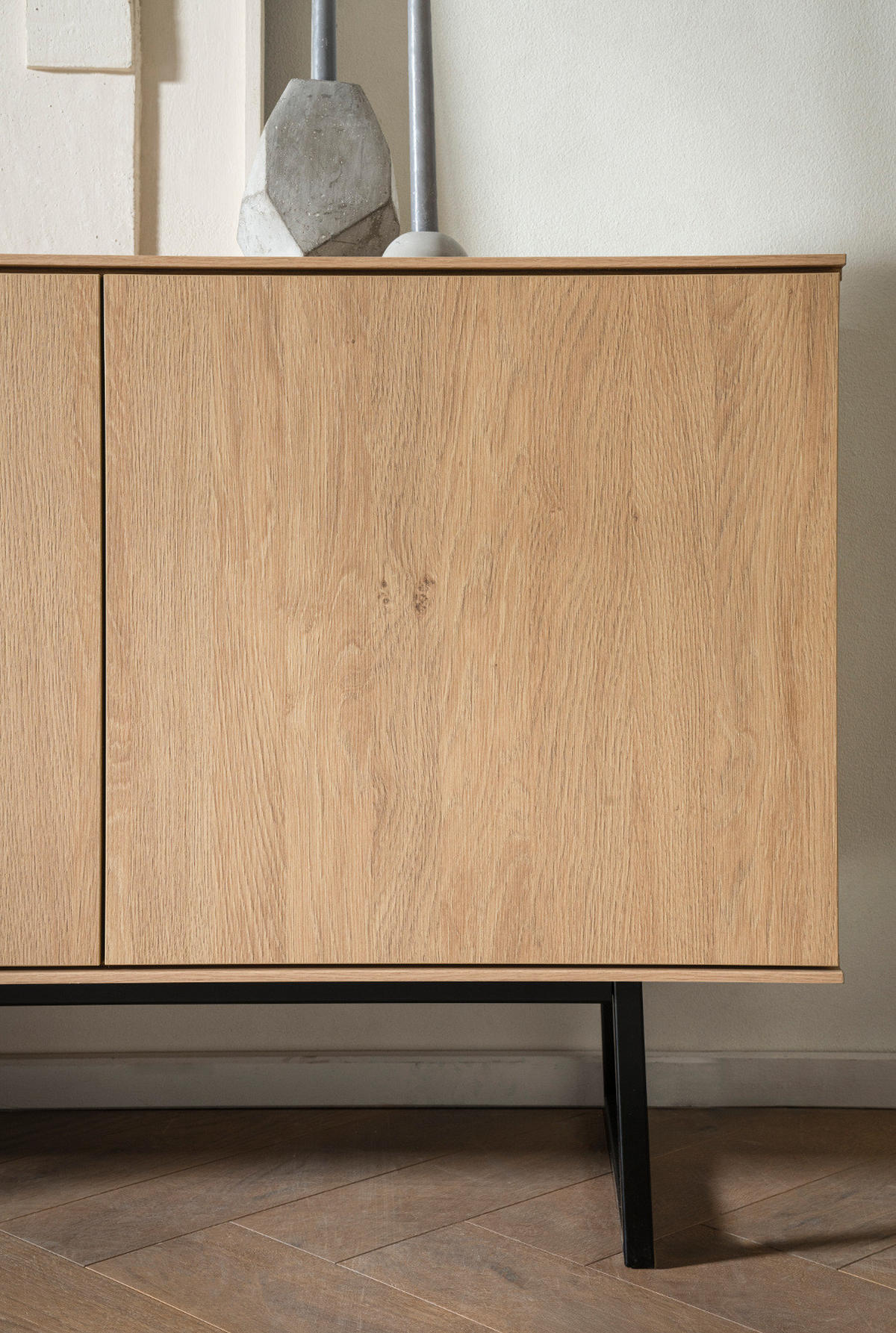 SIDEBOARD Stone Eiche, Kommode 200 x 90 cm, mit Push-to-Open - Eichefarben/Schwarz, Holzwerkstoff/Metall (200/90/40cm) - Furn.Design