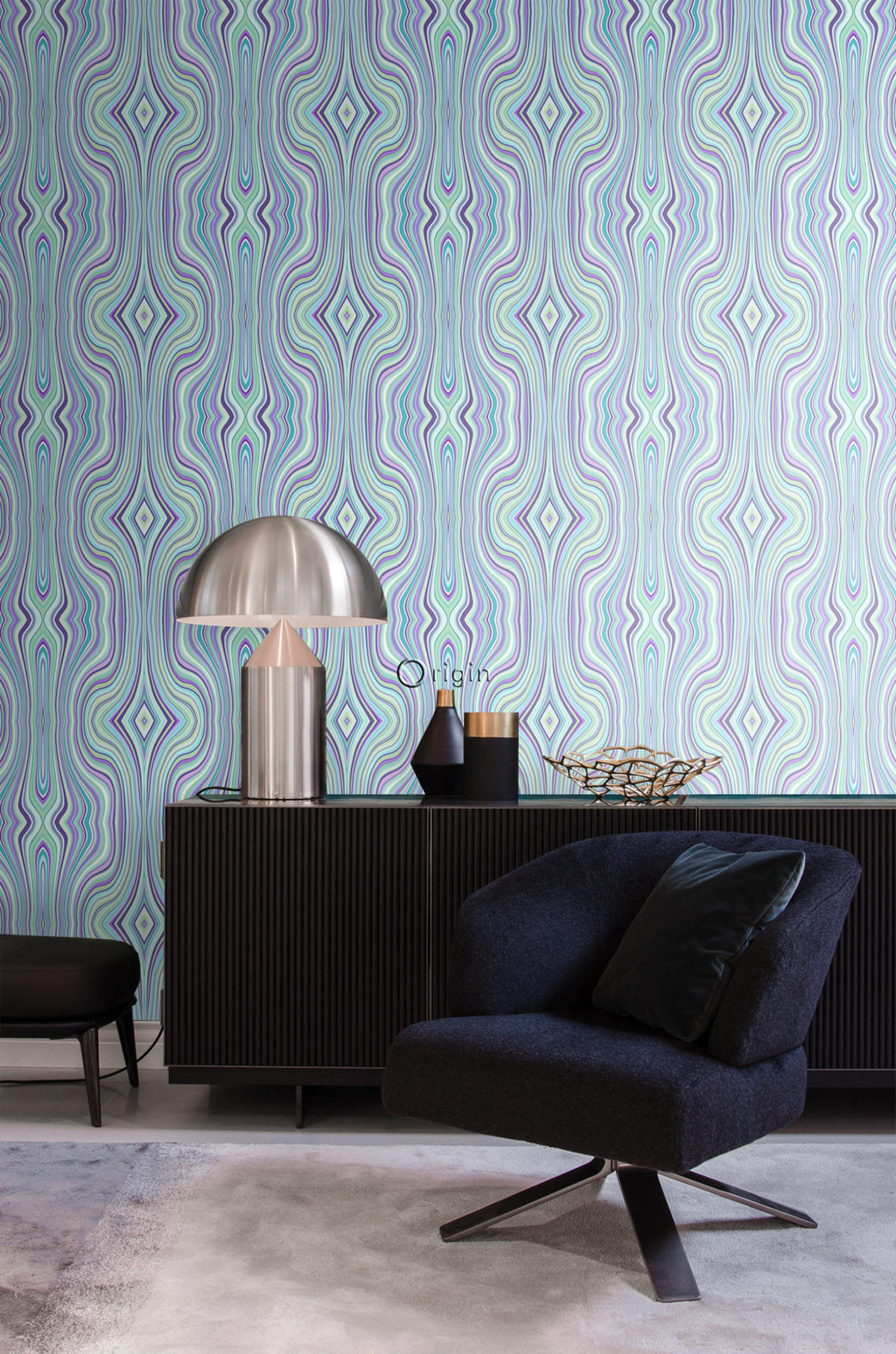 TAPETE grafische Linien 53 cm x 10.05 m - Türkis, Papier (53/1000cm) - Origin Wallcoverings